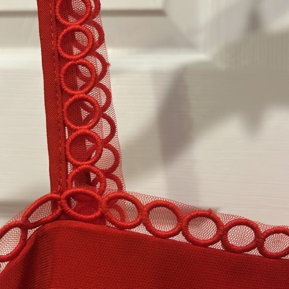 CeCe Red Sheath Midi Dress Square Neck Cocktail - Picture 5 of 10